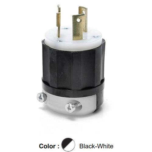 Leviton 2631, Locking Plug, Industrial Grade, 30A 277V, NEMA L7-30P, 2-Pole, 3-Wire, Grounding, Black/White