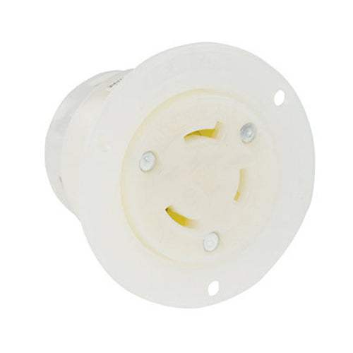Leviton 2636, Flanged Outlet Locking Receptacle, Industrial Grade, 30A 277V, NEMA L7-30R, 2-Pole, 3-Wire, Grounding, White