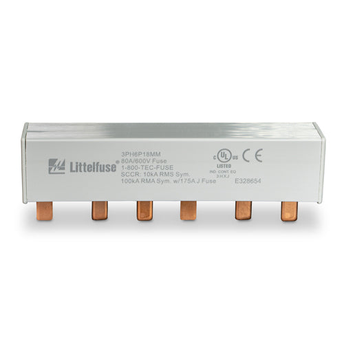 Littelfuse POWR Busbar 80A Power Distribution System, 600Vac/Vdc, 3 Phase, 6 Pole, 18mm² Cross Section, 3PH6P18MM