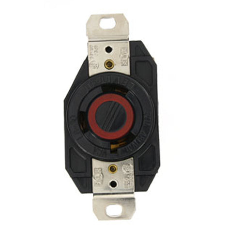 Leviton 2640, Flush Mount Locking Receptacle, Industrial Grade, 30A 480V, NEMA L8-30R, 2-Pole, 3-Wire, Grounding, Black