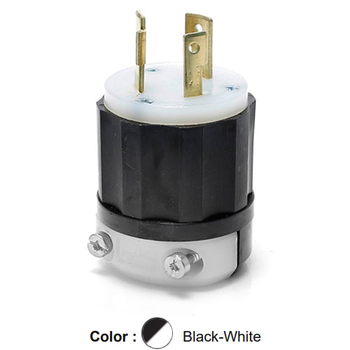 Leviton 2641, Locking Plug, Industrial Grade, 30A 480V, NEMA L8-30P, 2-Pole, 3-Wire, Grounding, Black/White