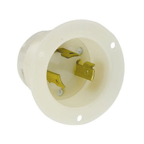 Leviton 2645, Flanged Inlet Locking Receptacle, Industrial Grade, 30A 480V, NEMA L8-30P, 2-Pole, 3-Wire, Grounding, White