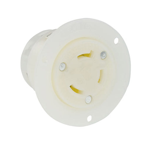 Leviton 2646, Flanged Outlet Locking Receptacle, Industrial Grade, 30A 480V, NEMA L8-30R, 2-Pole, 3-Wire, Grounding, White