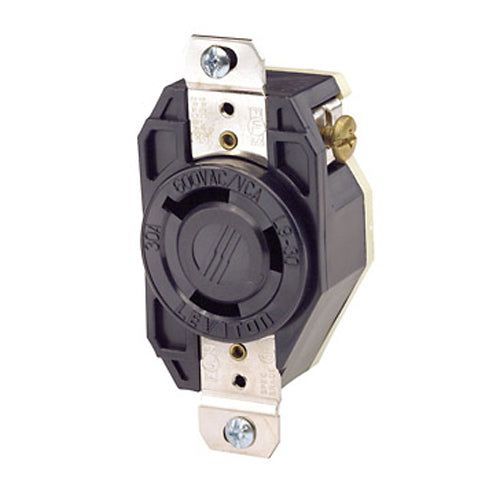 Leviton 2650, Flush Mount Locking Receptacle, Industrial Grade, 30A 600V, NEMA L9-30R, 2-Pole, 3-Wire, Grounding, Black
