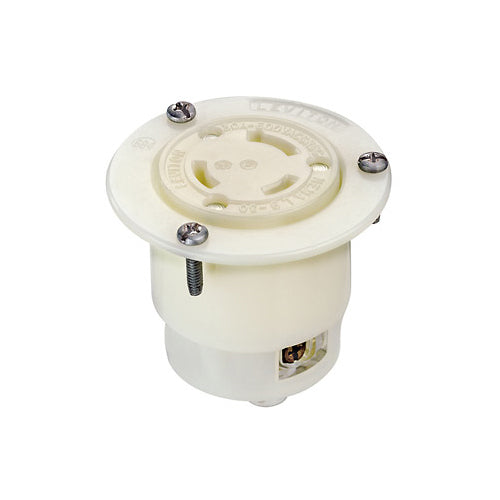 Leviton 2656, Flanged Outlet Locking Receptacle, Industrial Grade, 30 Amp, 600 Volt, NEMA L9-30R, 2-Pole, 3-Wire, Grounding, White