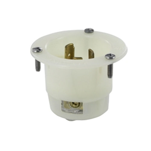 Leviton 2665, Flanged Inlet Locking Receptacle, Industrial Grade, 30A 125/250V, NEMA L10-30P, 3-Pole, 3-Wire, Non-Grounding, White