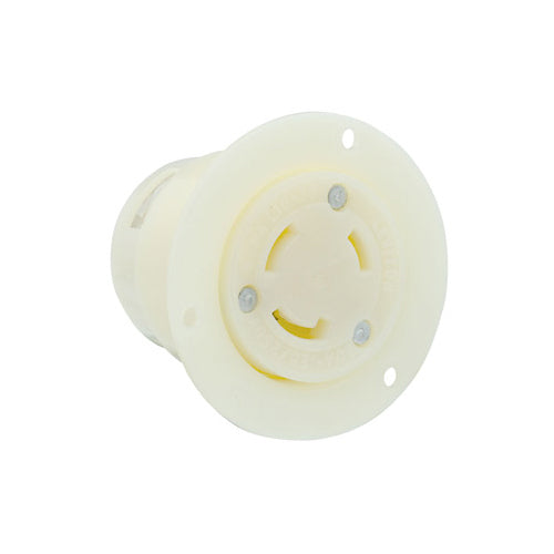 Leviton 2666, 30 Amp, 125/250 Volt, 3-Pole, 3-Wire, Flanged Outlet Locking Receptacle, Industrial Grade, Non-Grounding, White