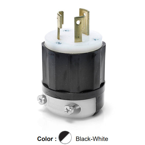 Leviton 2671, Locking Plug, Industrial Grade, 30A 250V, 3-Phase, NEMA L11-30P, 3-Pole, 3-Wire, Non-Grounding, Black/White
