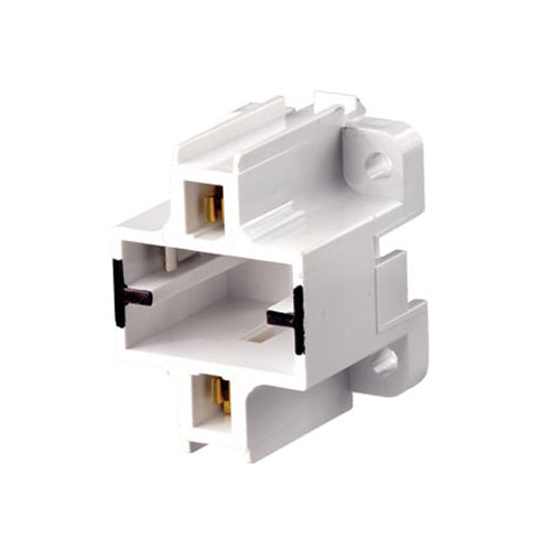 Leviton 26720-500, Compact Fluorescent Lampholder, GX23, GX23-2 Base, 2-Pin, Vertical, Bottom Snap-In/Screw Down, Black Color Code, Quick-Connect 18AWG Solid or Str. Tinned, White Body, 2 Packs