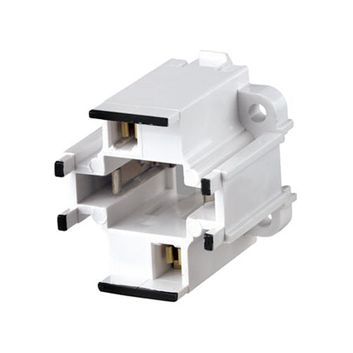 Leviton 26725-201, 10mm Compact Fluorescent Lampholder, G24d-1 Base, 10W 13W 2-Pin, Vertical, Bottom Snap-In, Black Color Code, Quick-Connect 18AWG Solid or Str. Tinned, White Body