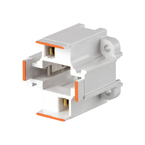 Leviton 26725-213, 10mm Compact Fluorescent Lampholder, G24D-3 Base, 26W/32W 2-Pin, Vertical, Bottom Screw-Down, Orange Color Code, Quick-Connect 18AWG Solid or Str. Tinned, White Body