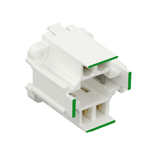 Leviton 26725-402, 10mm Compact Fluorescent Lampholder, G24q-2, GX24q-2 Base, 18W 4-Pin, Vertical, Bottom Snap-In, Green Color Code, Quick-Connect 18AWG Solid or Str. Tinned, White Body