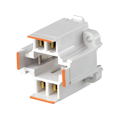 Leviton 26725-403, 10mm Compact Fluorescent Lampholder, G24q-3, GX24q-3 Base, 26W 4-Pin, Vertical, Bottom Snap-In, Orange Color Code, Quick-Connect 18AWG Solid or Str. Tinned, White Body