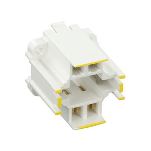 Leviton 26725-404, 10mm Compact Fluorescent Lampholder, GX24q-4 Base, 42W 4-Pin, Vertical, Bottom Snap-In, Yellow Color Code, Quick-Connect 18AWG Solid or Str. Tinned, White Body