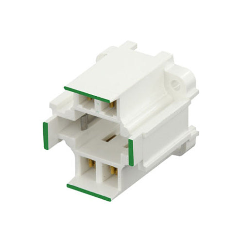 Leviton 26725-412, 10mm Compact Fluorescent Lampholder, G24q-2, GX24q-2 Base, 18W 4-Pin, Vertical, Bottom Screw-Down, Green Color Code, Quick-Connect 18AWG Solid or Str. Tinned, White Body