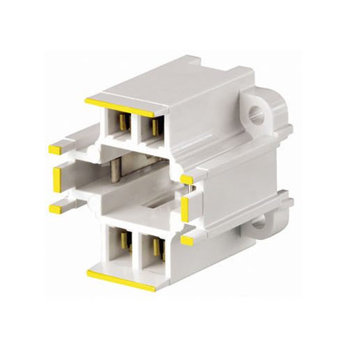 Leviton 26725-414, 10mm Compact Fluorescent Lampholder, GX24q-4 Base, 42W 4-Pin, Vertical, Bottom Screw-Down, Yellow Color Code, Quick-Connect 18AWG Solid or Str. Tinned, White Body