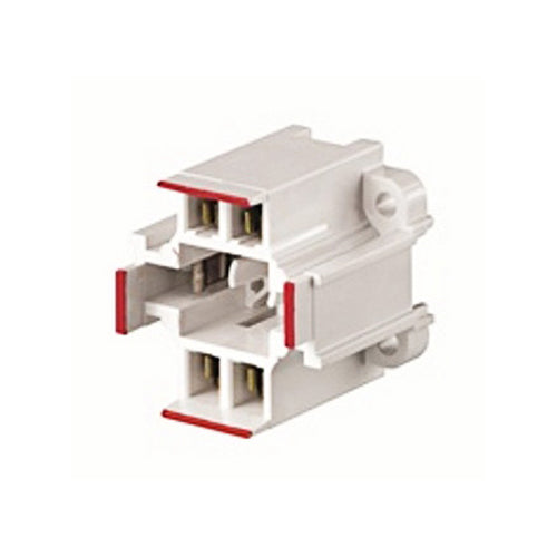 Leviton 26725-416, Compact Fluorescent Lampholder, GX24Q-6 Base, 70W 4-Pin, Vertical, Bottom Screw-Down, Red Color Code, Quick-Connect 18AWG Solid or Str. Tinned, White Body