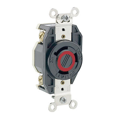 Leviton 2680, Flush Mount Locking Receptacle, Industrial Grade, 30A 480V, 3-Phase, NEMA L12-30R, 3-Pole, 3-Wire, Non-Grounding, Black