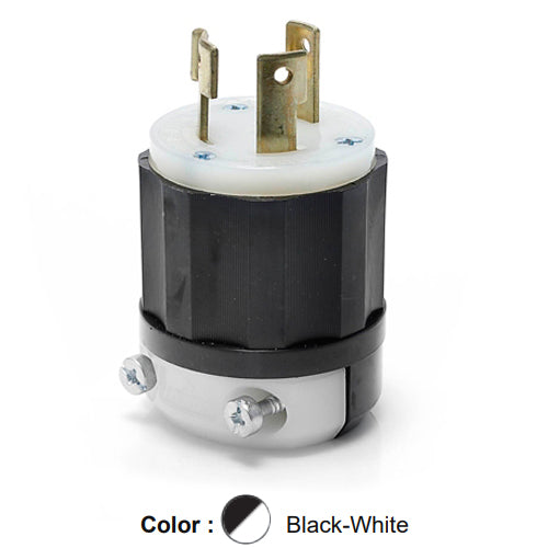 Leviton 2681, Locking Plug, Industrial Grade, 30A 480V, 3-Phase, NEMA L12-30P, 3-Pole, 3-Wire, Non-Grounding, Black/White