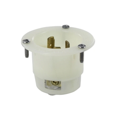Leviton 2685, Flanged Inlet Locking Receptacle, Industrial Grade, 30A 480V, 3-Phase, NEMA L12-30P, 3-Pole, 3-Wire, Non-Grounding, White