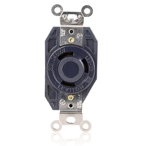 Leviton 2690, Flush Mount Locking Receptacle, Industrial Grade, 30A 600V, 3-Phase, NEMA L13-30R, 3-Pole, 3-Wire, Non-Grounding, Black