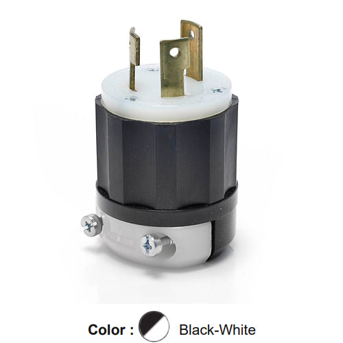 Leviton 2691, Locking Plug, Industrial Grade, 30A 600V, 3-Phase, NEMA L13-30P, 3-Pole, 3-Wire, Non-Grounding, Black/White
