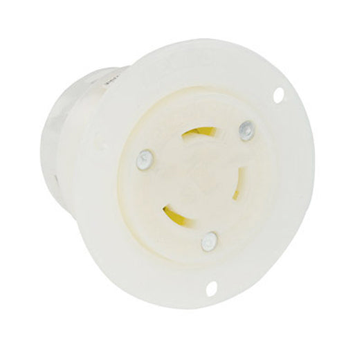 Leviton 2696, Flanged Outlet Locking Receptacle, Industrial Grade, 30A 600V, 3-Phase, NEMA L13-30R, 3-Pole, 3-Wire, Non-Grounding, White