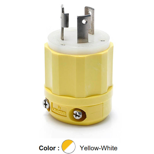 Leviton 26CM-21, Locking Plug, Industrial Grade, Corrosion Resistant, 30A 250V, NEMA L6-30P, 2-Pole, 3-Wire, Grounding, Yellow/White