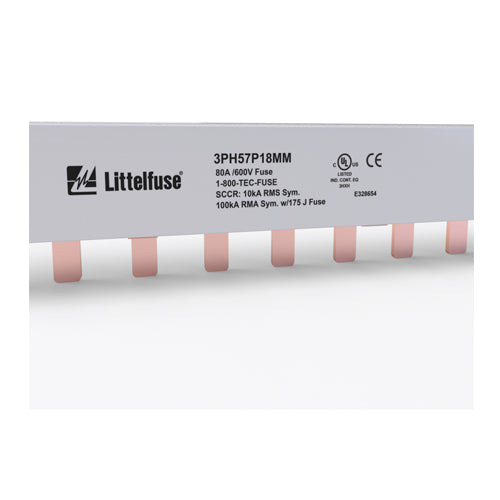 Littelfuse POWR Busbar 80A Power Distribution System, 600Vac/Vdc, 3 Phase, 57 Pole, 18mm² Cross Section, 3PH57P18MM