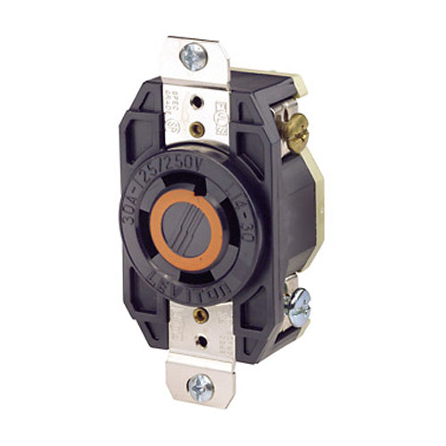 Leviton 2710, Flush Mount Locking Receptacle, Industrial Grade, 30A 125/250V, NEMA L14-30R, 3-Pole, 4-Wire, Grounding, Black