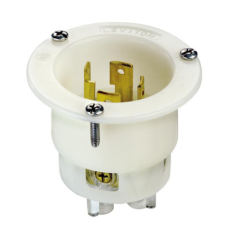 Leviton 2715, Locking Flanged Inlet, Industrial Grade, 30A 125/250V, NEMA L14-30P, 3-Pole, 4-Wire, Grounding, White