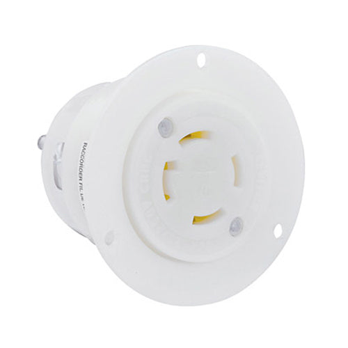 Leviton 2716, Flanged Outlet Locking Receptacle, Industrial Grade, 30A 125/250V, NEMA L14-30R, 3-Pole, 4-Wire, Grounding, White
