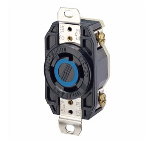 Leviton 2720, Flush Mount Locking Receptacle, Industrial Grade, 30A 250V, 3-Phase, NEMA L15-30R, 3-Pole, 4-Wire, Grounding, Black