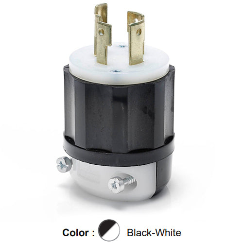 Leviton 2721, Locking Plug, Industrial Grade, 30A 250V, 3-Phase, NEMA L15-30P, 3-Pole, 4-Wire, Grounding, Black/White