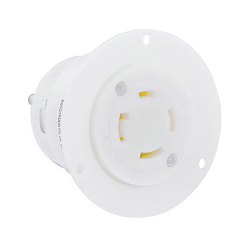 Leviton 2726, Flanged Outlet Locking Receptacle, Industrial Grade, 30A 250V, 3-Phase, NEMA L15-30R, 3-Pole, 4-Wire, Grounding, White