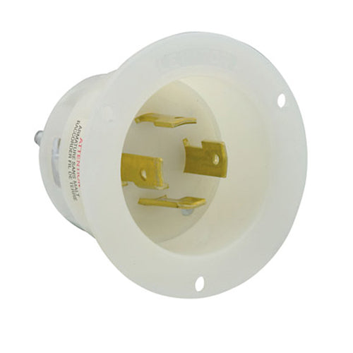 Leviton 2735, Locking Flanged Inlet, Industrial Grade, 30A 480V, 3-Phase, NEMA L16-30P, 3-Pole, 4-Wire, Grounding, White