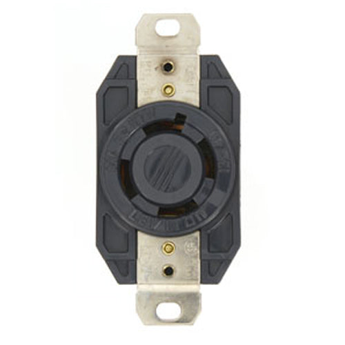 Leviton 2740, Flush Mount Locking Receptacle, Industrial Grade, 30A 600V, 3-Phase, NEMA L17-30R, 3-Pole, 4-Wire, Grounding, Black