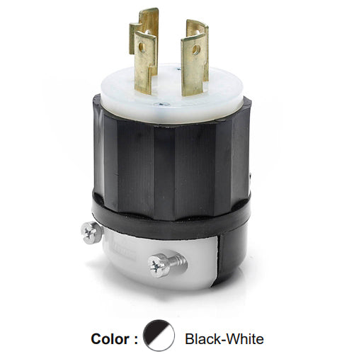 Leviton 2741, Locking Plug, Industrial Grade, 30A 600V, 3-Phase, NEMA L17-30P, 3-Pole, 4-Wire, Grounding, Black/White
