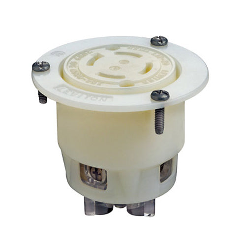 Leviton 2746, Flanged Outlet Locking Receptacle, Industrial Grade, 30A 600V, 3-Phase, NEMA L17-30R, 3-Pole, 4-Wire, Grounding, White