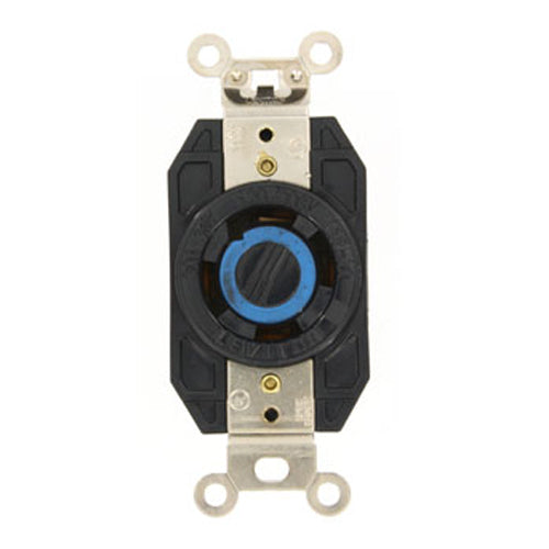 Leviton 2750, Flush Mount Locking Receptacle, Industrial Grade, 30A 120/208V, 3-Phase Y, NEMA L18-30R, 4-Pole, 4-Wire, Non-Grounding, Black