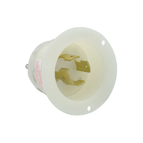 Leviton 2765, Flanged Inlet Locking Receptacle, Industrial Grade, 30A 277/480V, 3-Phase Y, NEMA L19-30P, 4-Pole, 4-Wire, Non-Grounding, White