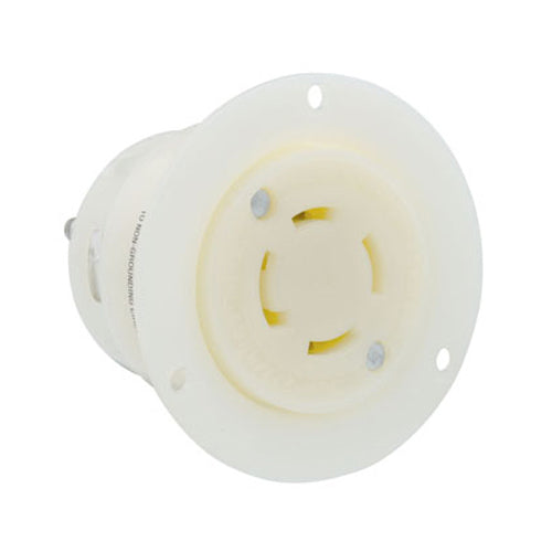 Leviton 2756, Flanged Outlet Locking Receptacle, Industrial Grade, 30A 120/208V, 3-Phase Y, NEMA L18-30R, 4-Pole, 4-Wire, Non-Grounding, White