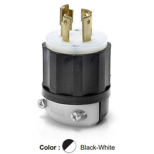 Leviton 2761, Locking Plug, Industrial Grade, 30A 277/480V, 3-Phase Y, NEMA L19-30P, 4-Pole, 4-Wire, Non-Grounding, Black/White