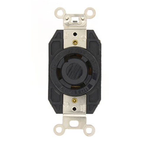 Leviton 2770, Flush Mount Locking Receptacle, Industrial Grade, 30A 347/600V, 3-Phase Y, NEMA L20-30R, 4-Pole, 4-Wire, Non-Grounding, Black