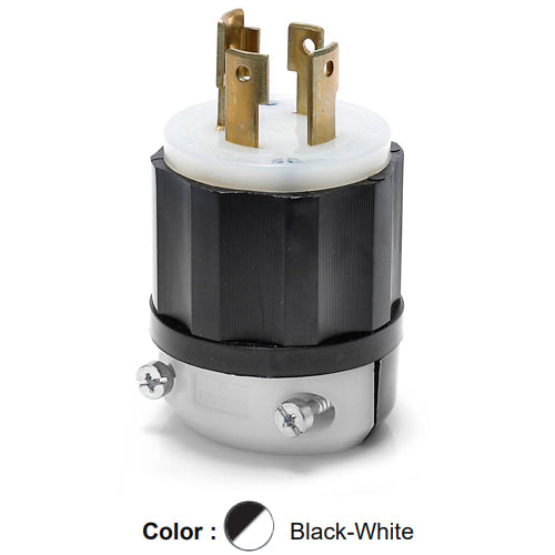 Leviton 2771, Locking Plug, Industrial Grade, 30A 347/600V, 3-Phase Y, NEMA L20-30P, 4-Pole, 4-Wire, Non-Grounding, Black/White
