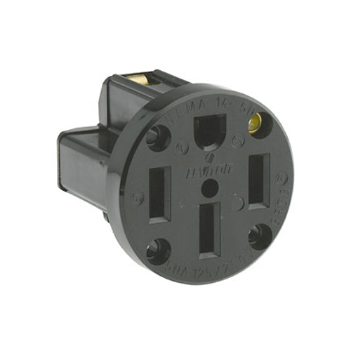 Leviton 279-PM, Straight Blade Panel Mount Outlet/Receptacle, 50A 125/250V, NEMA 14-50R, 3-Pole, 4-Wire, Grounding, Side Wired, Black