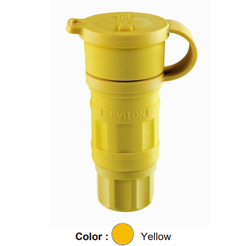 Leviton 27W83, Wetguard Watertight Locking Connector, Industrial Grade, 3-Phase Y, 20A 347/600V, NEMA L23-20R, 4-Pole, 5-Wire, Grounding, Yellow