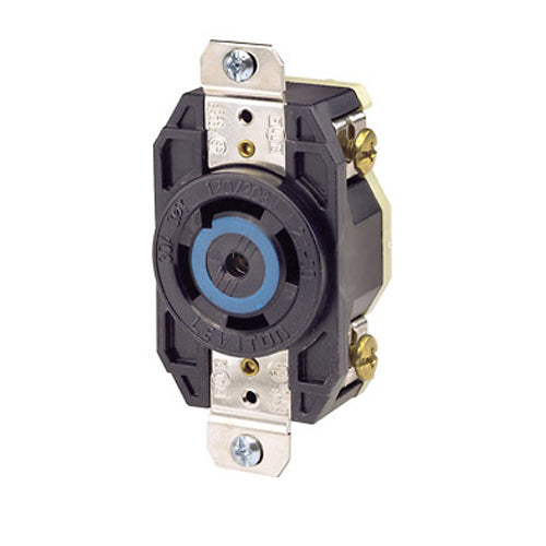 Leviton 2810, Flush Mount Locking Receptacle, Industrial Grade, 30A 120/208V, 3-Phase Y, NEMA L21-30R, 4-Pole, 5-Wire, Grounding, Black