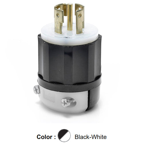 Leviton 2811, Locking Plug, Industrial Grade, 30A 120/208V, 3-Phase Y, NEMA L21-30P, 4-Pole, 5-Wire, Grounding, Black/White