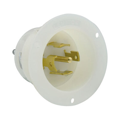 Leviton 2815, Flanged Inlet Locking Receptacle, Industrial Grade, 30A 120/208V, 3-Phase Y, NEMA L21-30P, 4-Pole, 5-Wire, Grounding, White